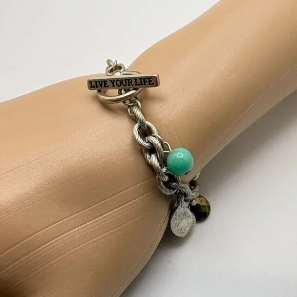 American Eagle Charm Bracelet Horseshoe Flower Charms Silver Tone Live Your Life - Picture 2 of 7